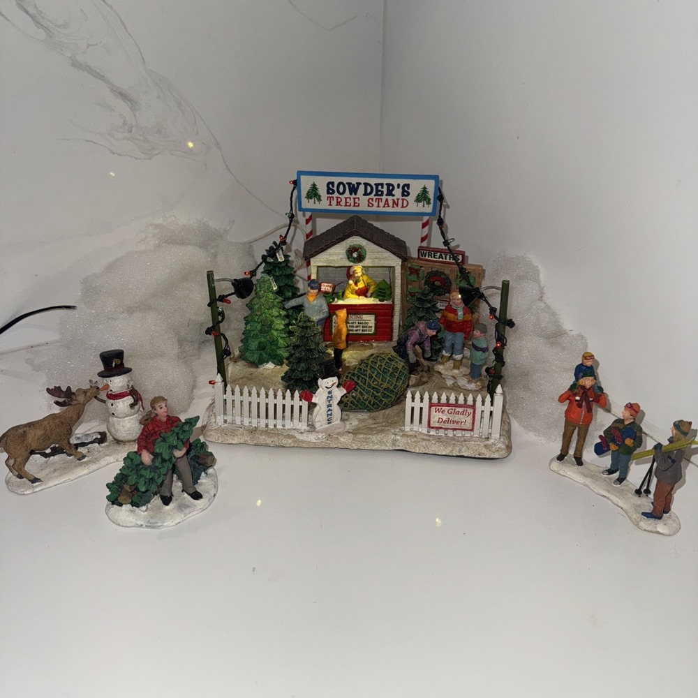 Lemax Carole Towne Sowder's Lighted Tree Stand Plus 3 Pieces Rare Vintage